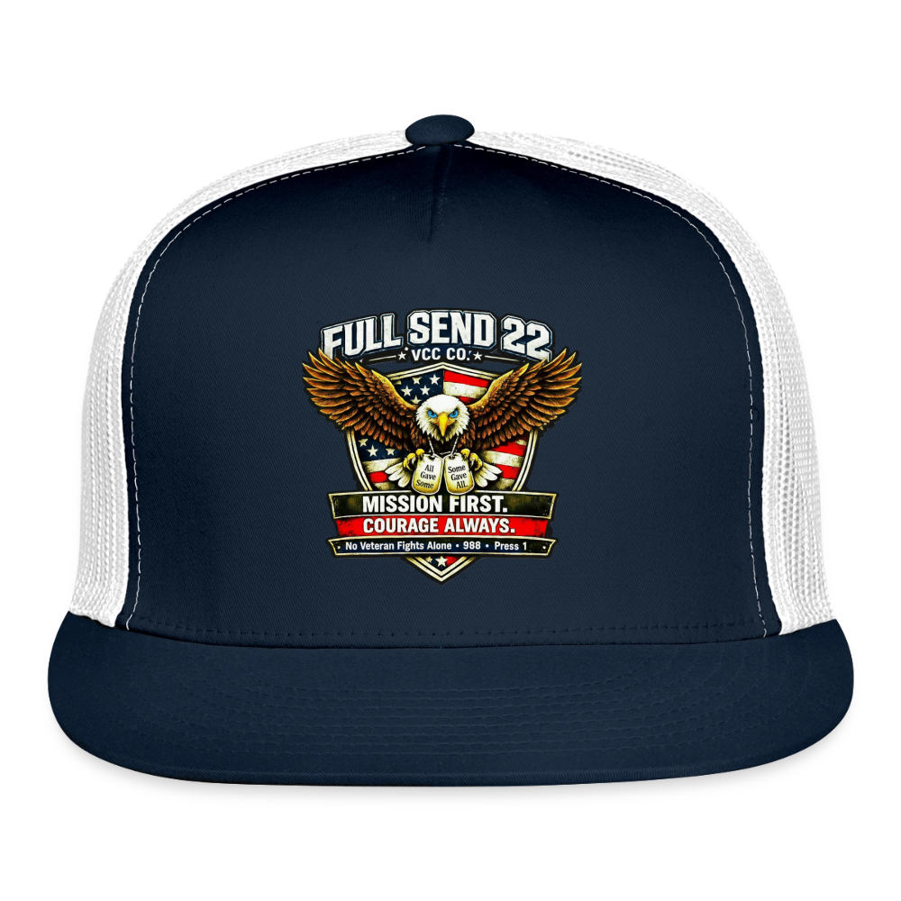 Trucker Hat No Veteran Fight Alone |Eagle Overwatch | Suicide Hotline - navy/white