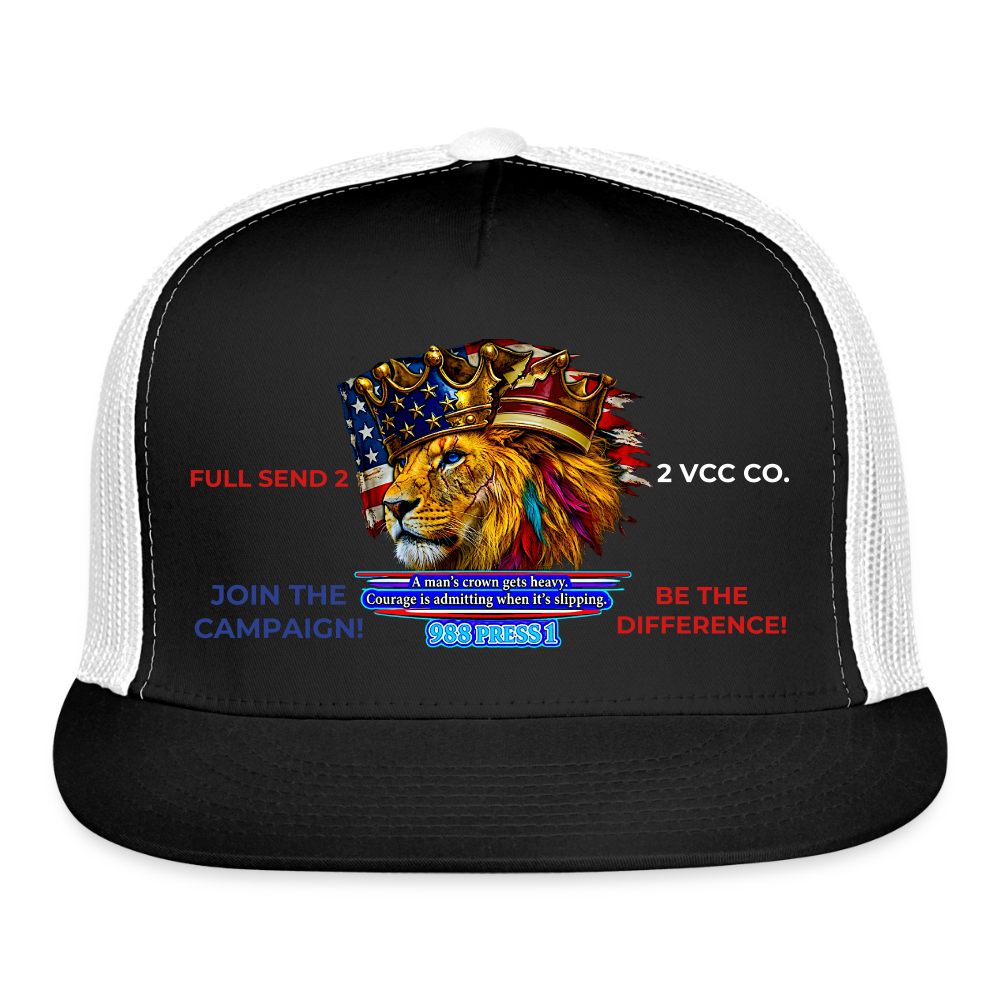 Trucker Burdened King Patriotic Lion Trucker Cap – American Flag & 988 Support Hat - black/white