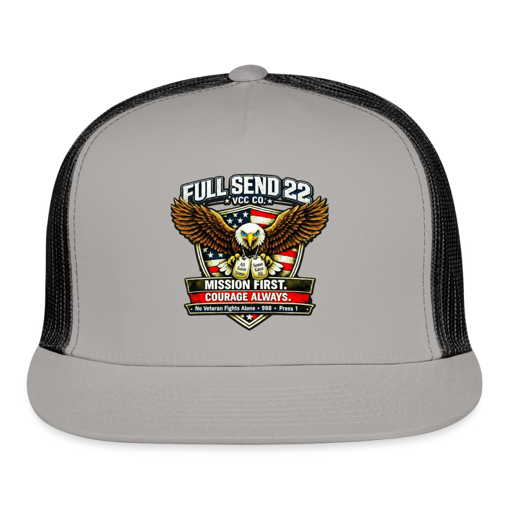 Trucker Hat No Veteran Fight Alone |Eagle Overwatch | Suicide Hotline - gray/black
