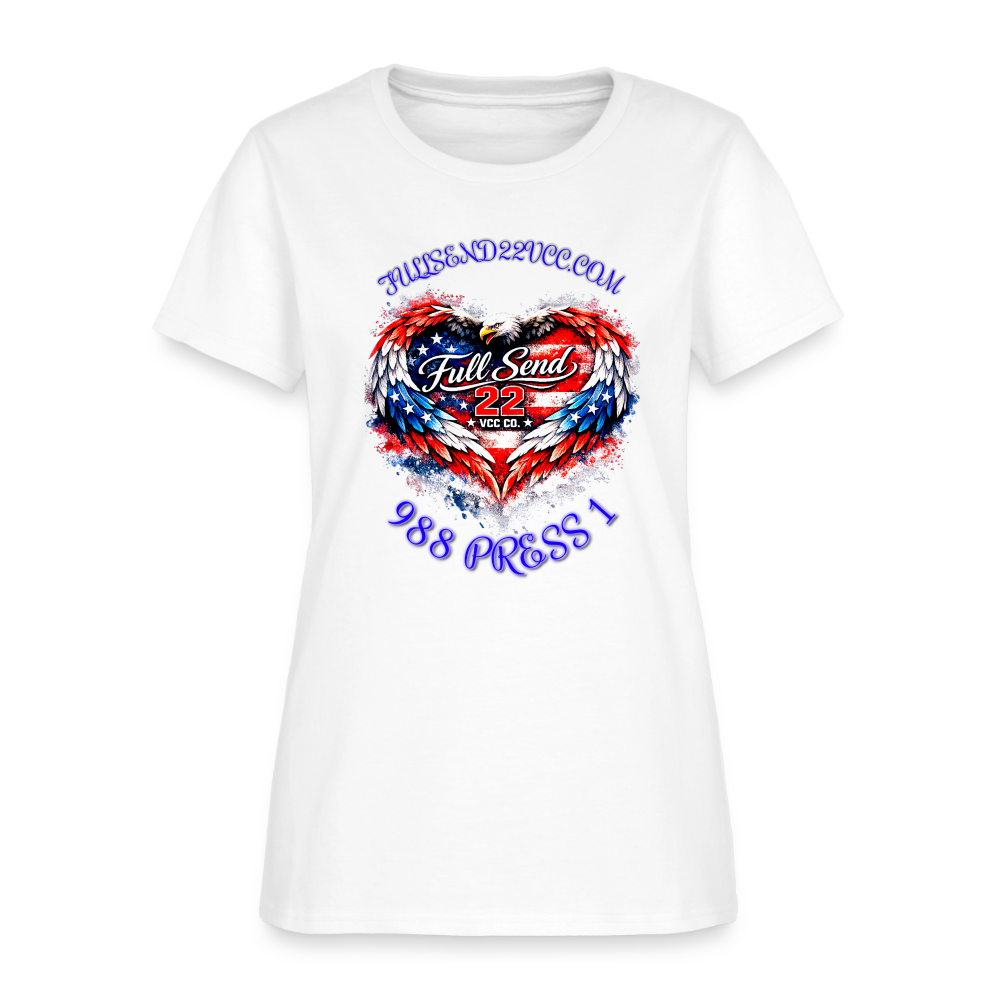Women's T-shirt Heart Shaped Eagle with the suicide hotline number - white