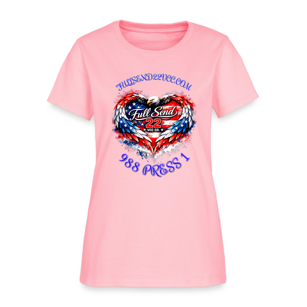Women's T-shirt Heart Shaped Eagle with the suicide hotline number - pink