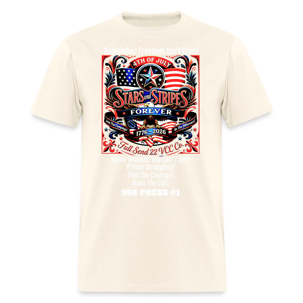 Men's T-Shirt | Freedom Isn’t Free Patriotic 250th Anniversary Shirt – Stars and Stripes Forever – Veteran & Men’s Mental Health Awareness Tee - sweet cream heather