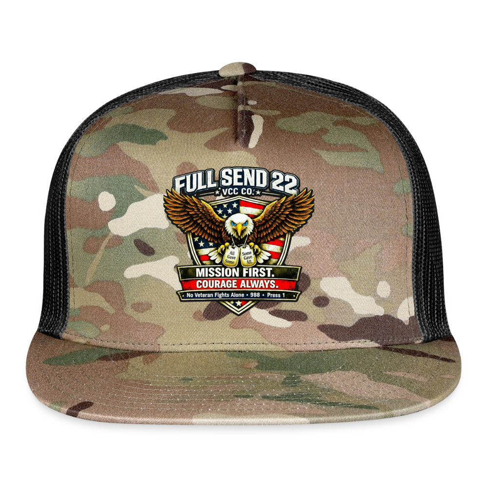 Trucker Hat No Veteran Fight Alone |Eagle Overwatch | Suicide Hotline - MultiCam\black