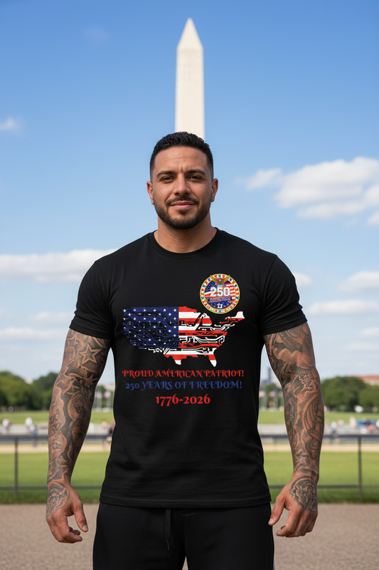 Men's T-Shirt | GILDAN 5000 Adult Stars & Stripes T-shirt AMERICA'S 250TH BIRTHDAY SHIRT - black