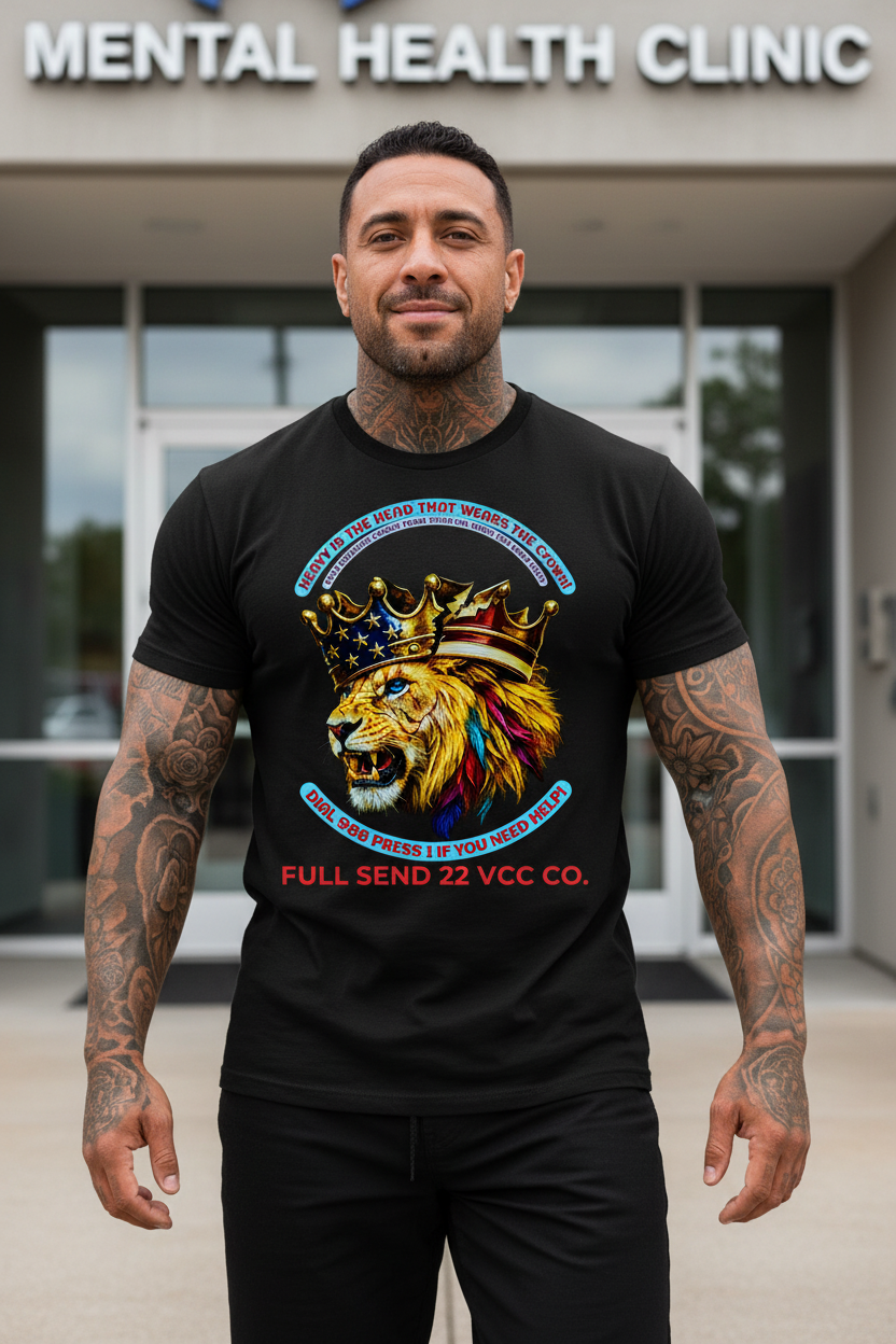Men's T-Shirt Burdened King Patriotic Lion Shirt – Men’s Mental Health & 988 Support Tee - black