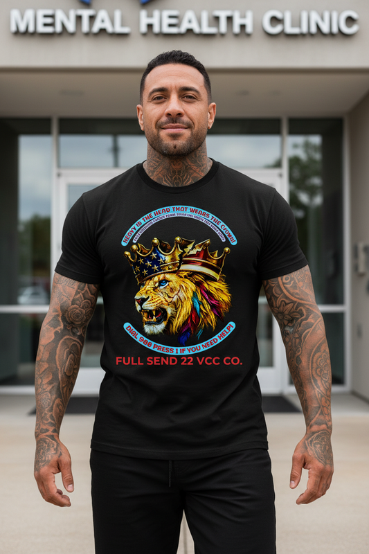 Men's T-Shirt Burdened King Patriotic Lion Shirt – Men’s Mental Health & 988 Support Tee - black