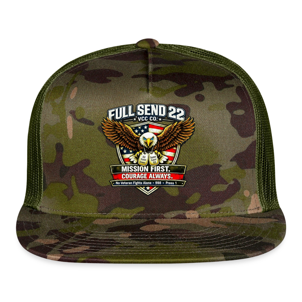Trucker Hat No Veteran Fight Alone |Eagle Overwatch | Suicide Hotline - MultiCam\green