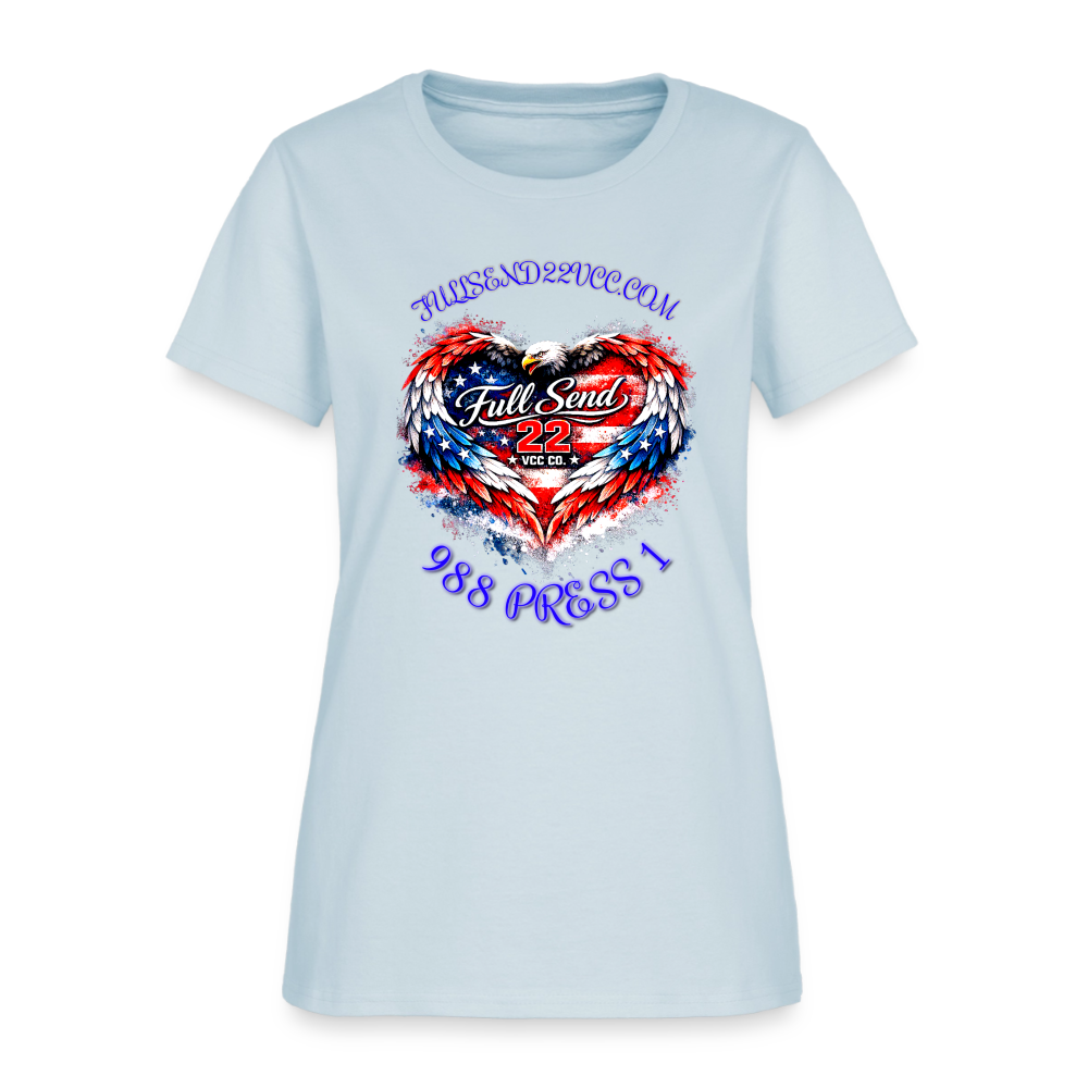 Women's T-shirt Heart Shaped Eagle with the suicide hotline number - light blue