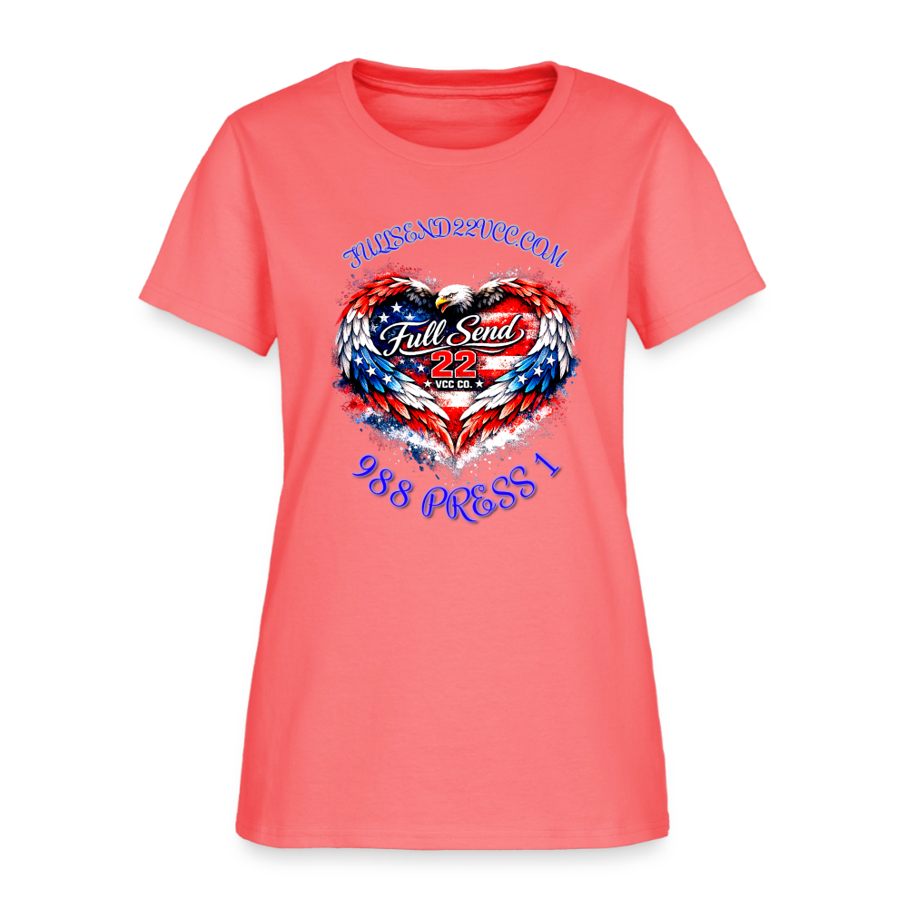 Women's T-shirt Heart Shaped Eagle with the suicide hotline number - coral