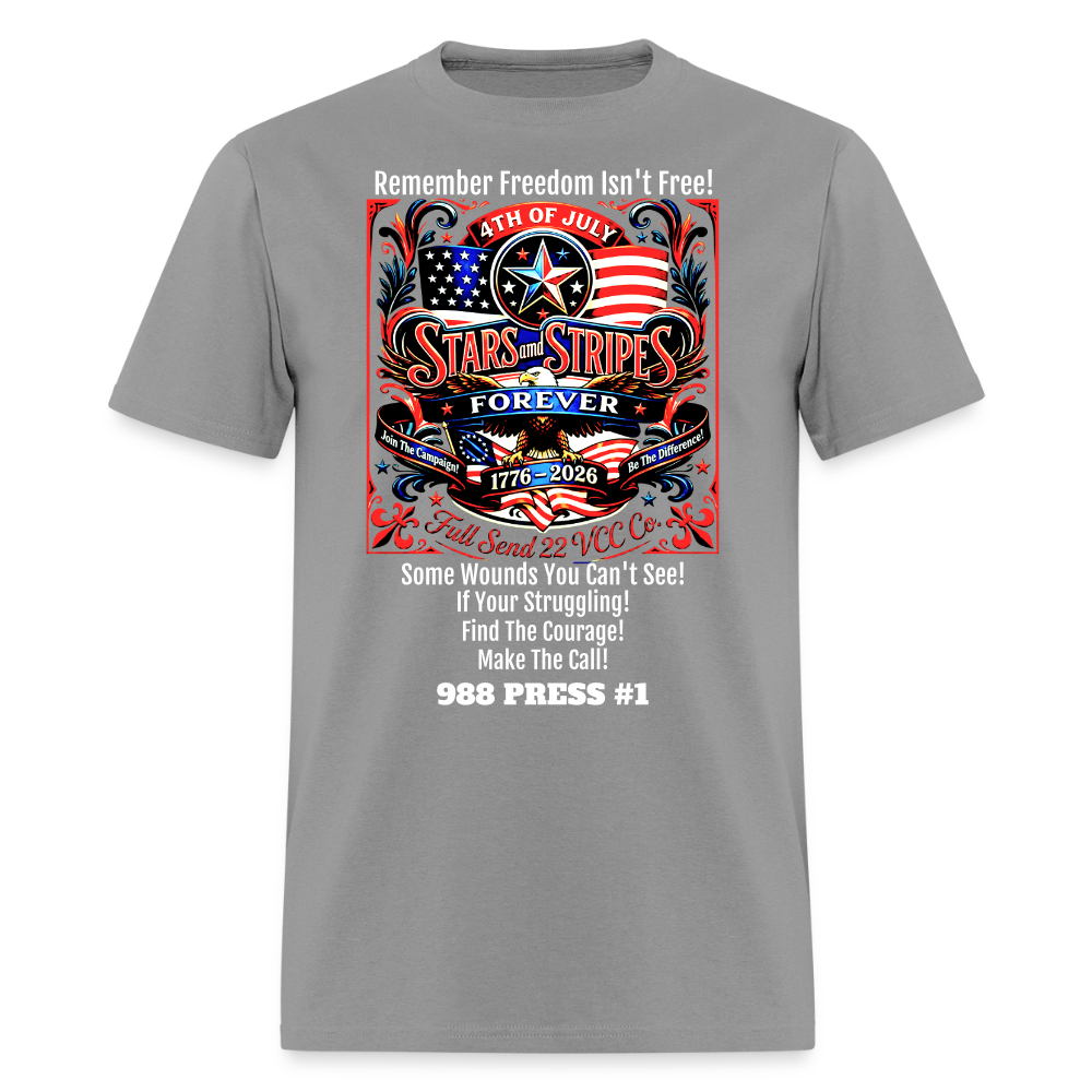 Men's T-Shirt | Freedom Isn’t Free Patriotic 250th Anniversary Shirt – Stars and Stripes Forever – Veteran & Men’s Mental Health Awareness Tee - rock