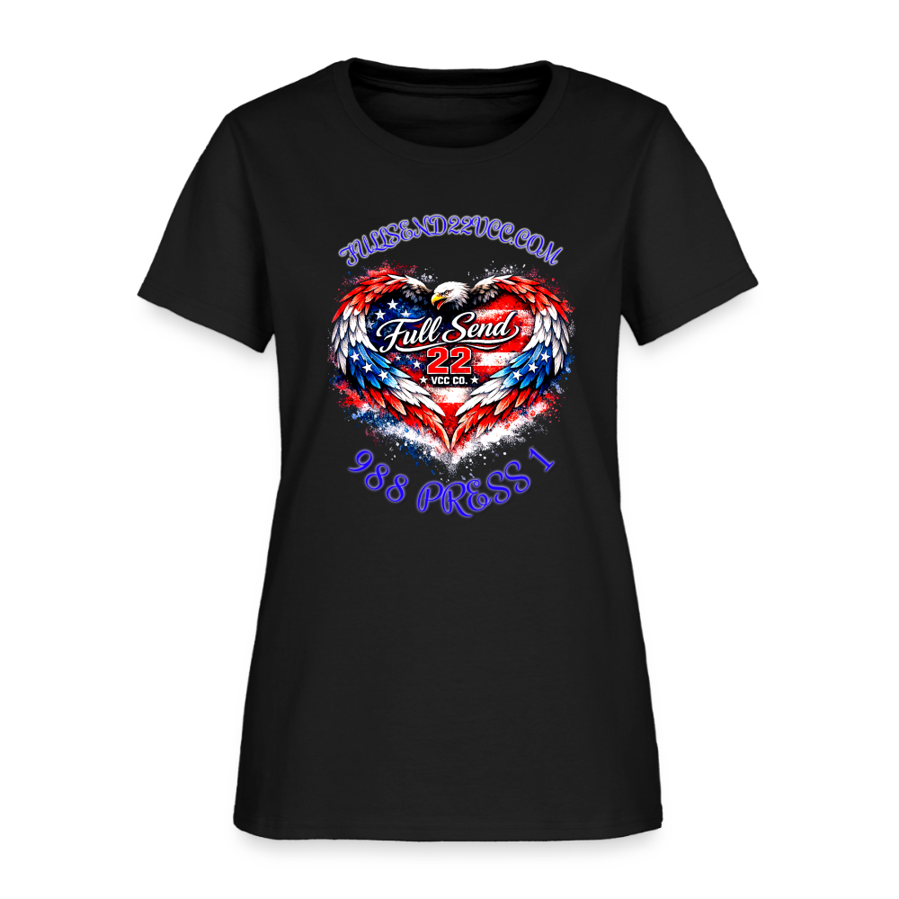 Women's T-shirt Heart Shaped Eagle with the suicide hotline number - black