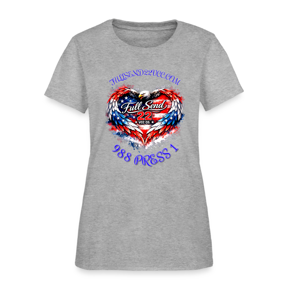 Women's T-shirt Heart Shaped Eagle with the suicide hotline number - heather gray