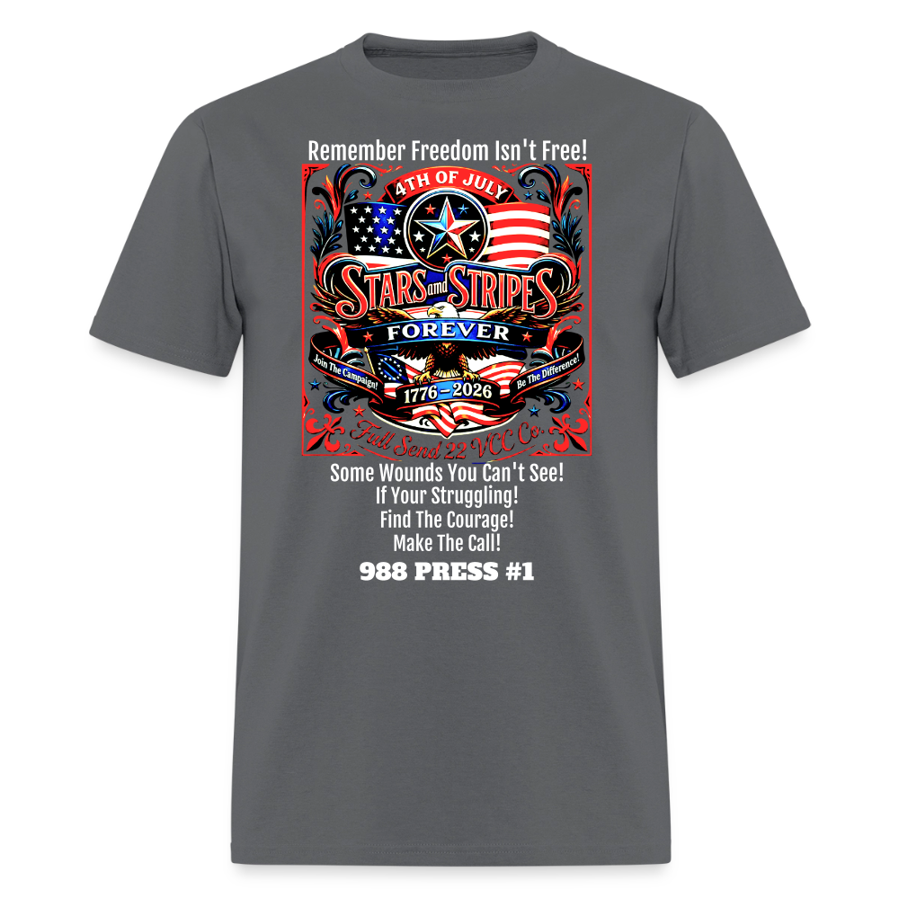 Men's T-Shirt | Freedom Isn’t Free Patriotic 250th Anniversary Shirt – Stars and Stripes Forever – Veteran & Men’s Mental Health Awareness Tee - charcoal