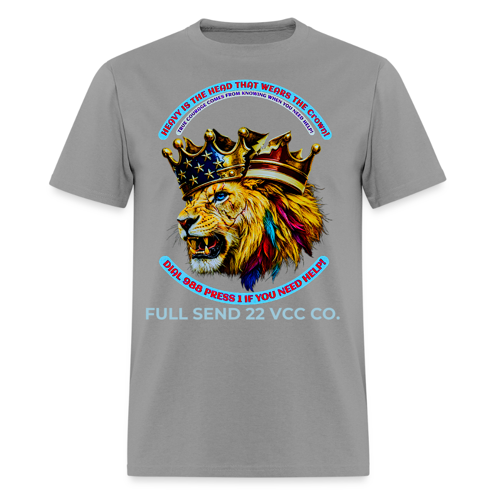 Men's T-Shirt Burdened King Patriotic Lion Shirt – Men’s Mental Health & 988 Support Tee - rock