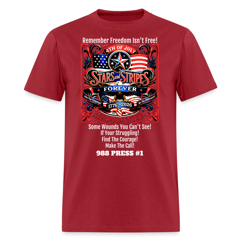 Men's T-Shirt | Freedom Isn’t Free Patriotic 250th Anniversary Shirt – Stars and Stripes Forever – Veteran & Men’s Mental Health Awareness Tee - dark red