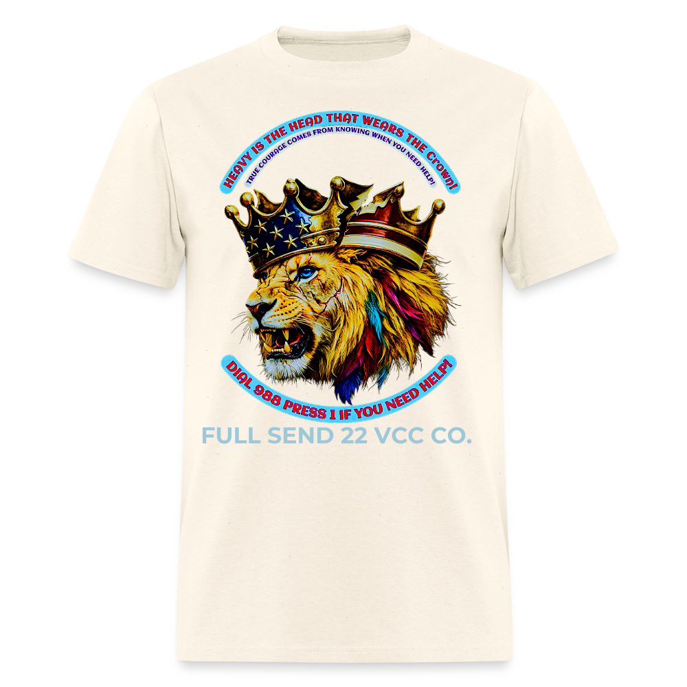 Men's T-Shirt Burdened King Patriotic Lion Shirt – Men’s Mental Health & 988 Support Tee - sweet cream heather