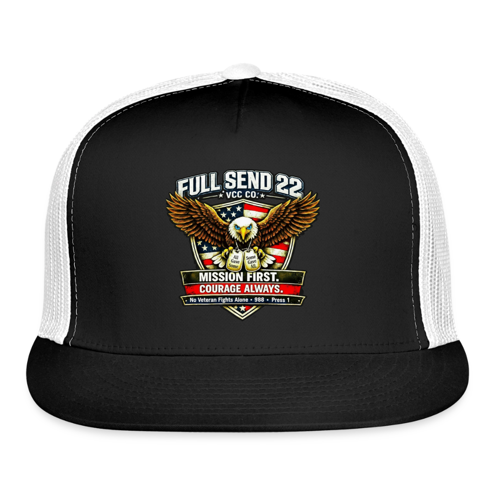 Trucker Hat No Veteran Fight Alone |Eagle Overwatch | Suicide Hotline - black/white