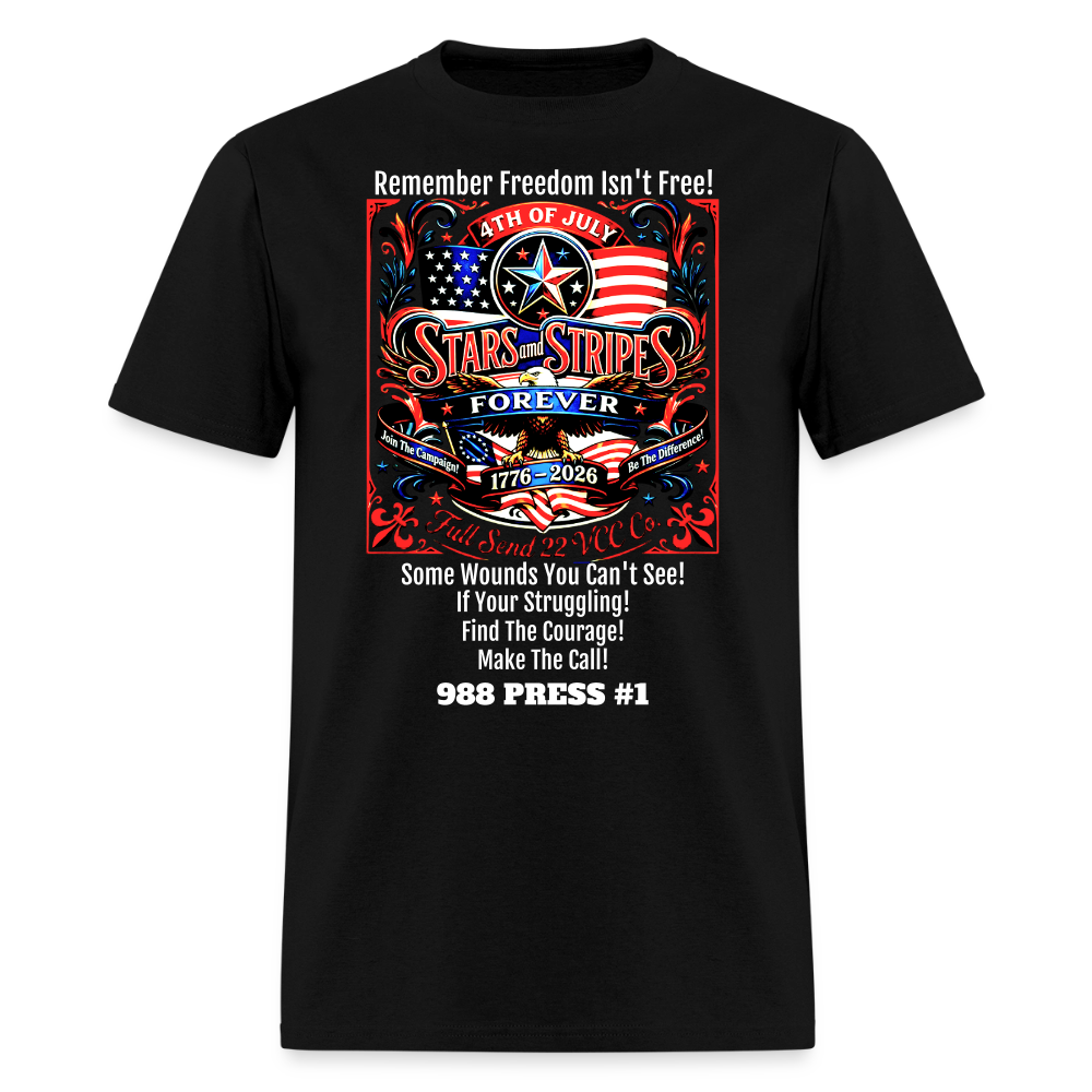 Men's T-Shirt | Freedom Isn’t Free Patriotic 250th Anniversary Shirt – Stars and Stripes Forever – Veteran & Men’s Mental Health Awareness Tee - black