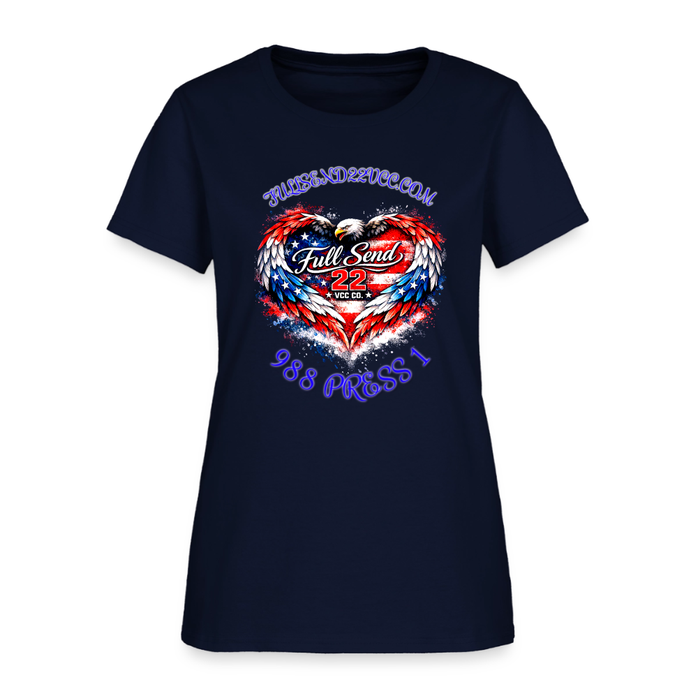 Women's T-shirt Heart Shaped Eagle with the suicide hotline number - navy